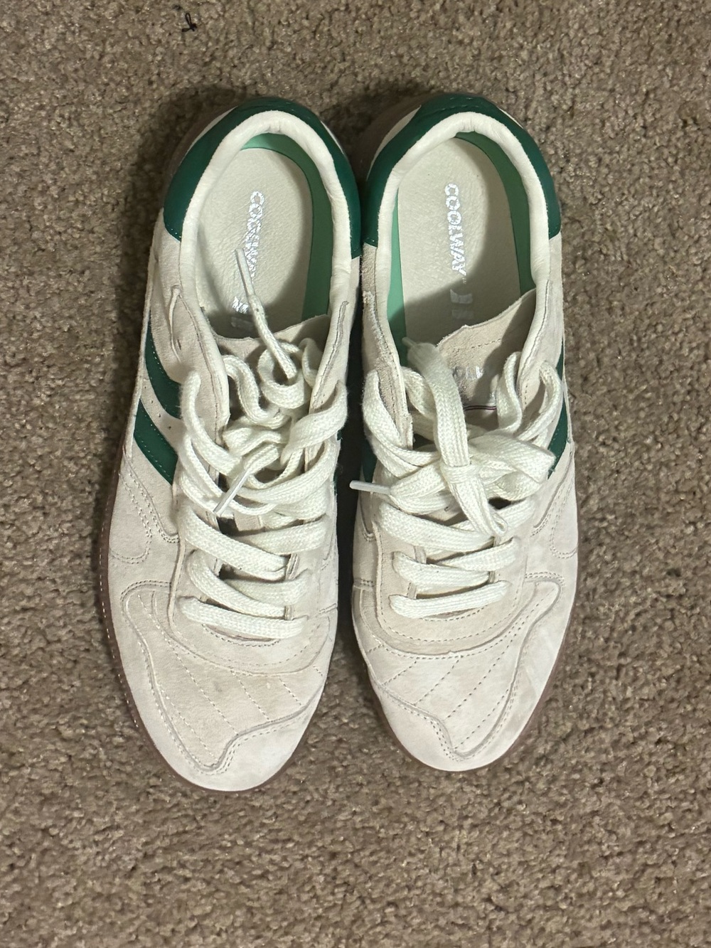 Coolway White Suede Sneakers with Green Accents